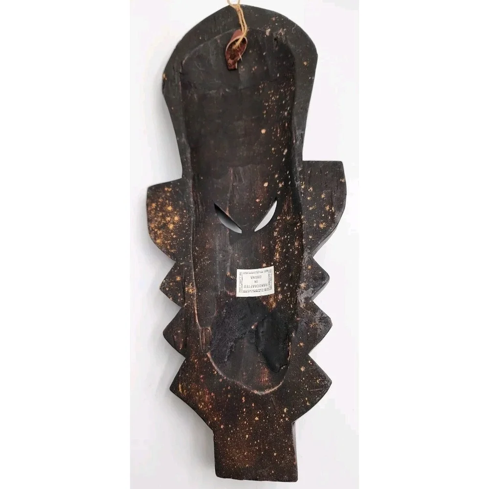 Wooden Hand Carved Beautiful And Hammered Metal Ghana Mask 14 1/2